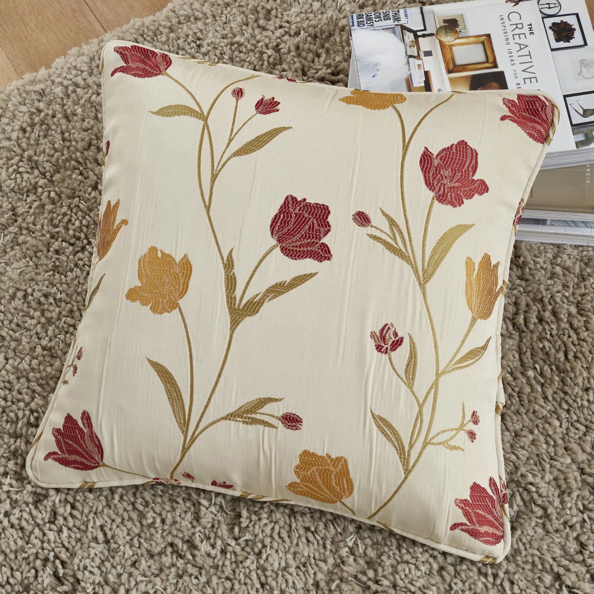 Juliette Filled Cushion by Curtina in Natural & Red  43 x 43cm