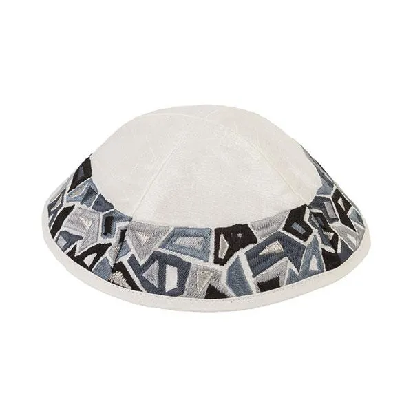 Kippah - Embroidered - Geometry Black   Gray