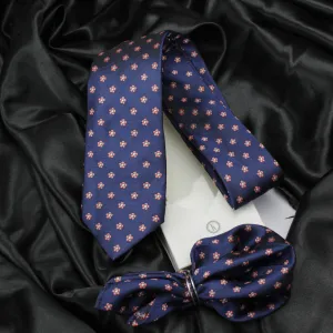 Kovove Classy Blue Floral Necktie and Pocket Square Gift Box