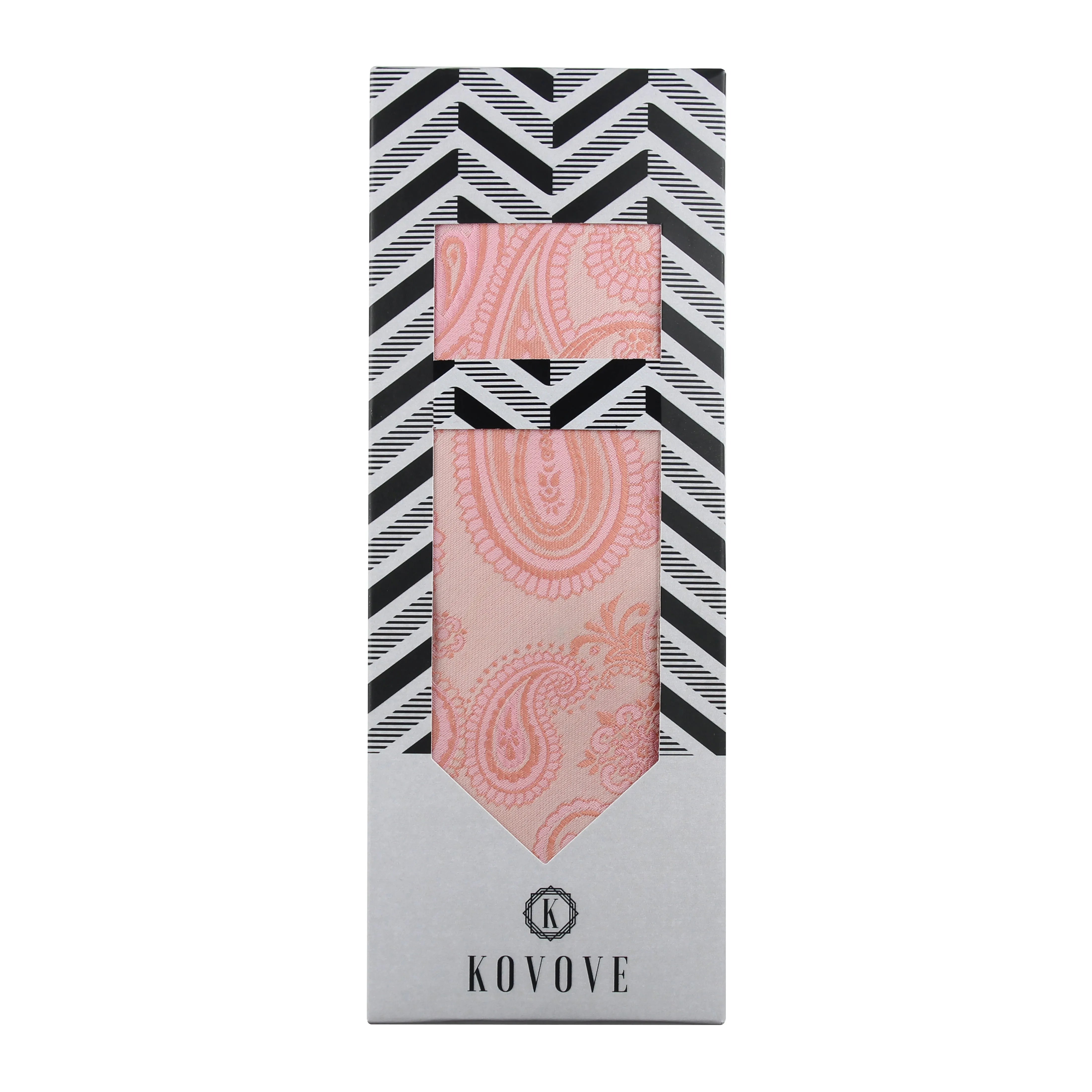 Kovove Elegant Pink Paisley Necktie and Pocket Square Gift Box