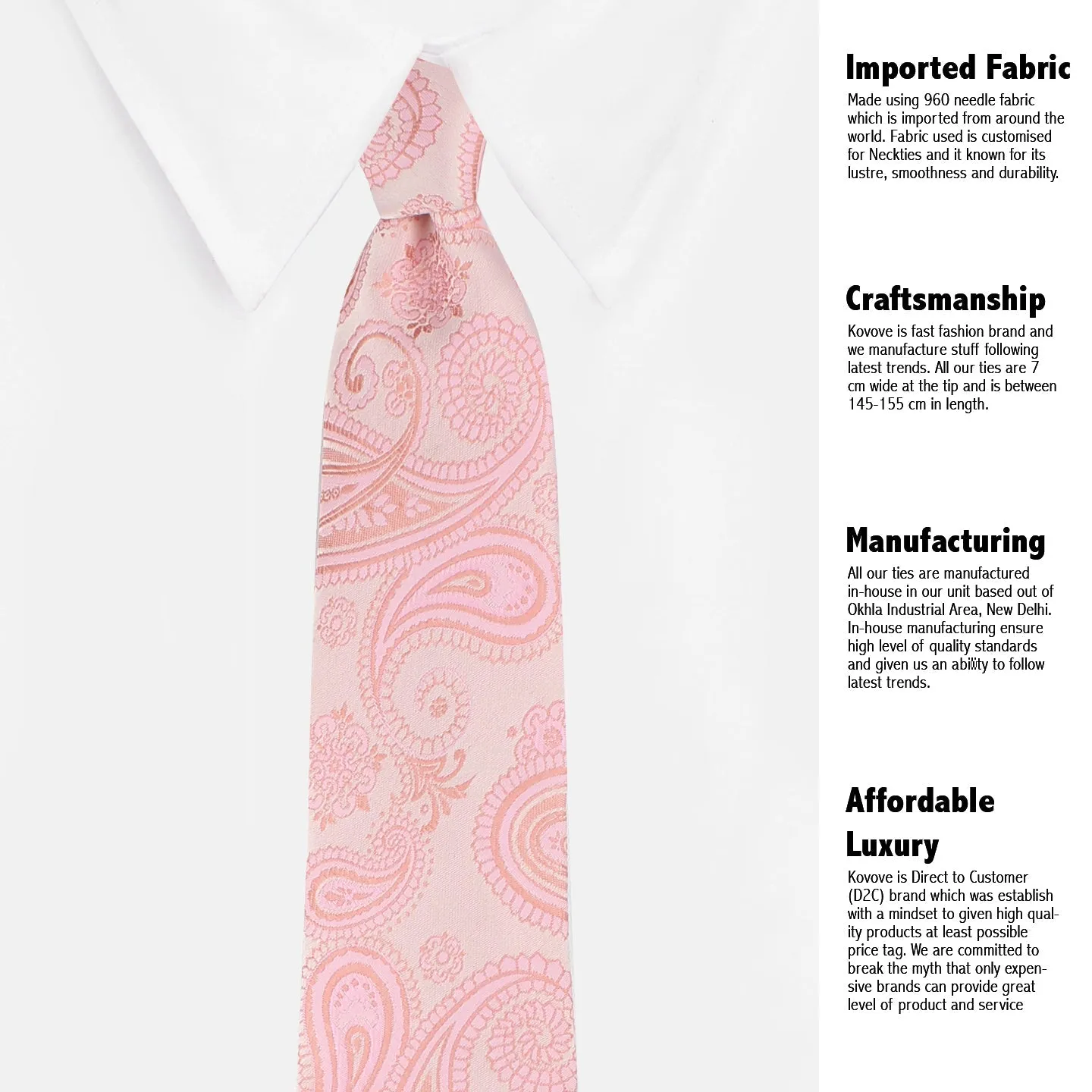 Kovove Elegant Pink Paisley Necktie and Pocket Square Gift Box