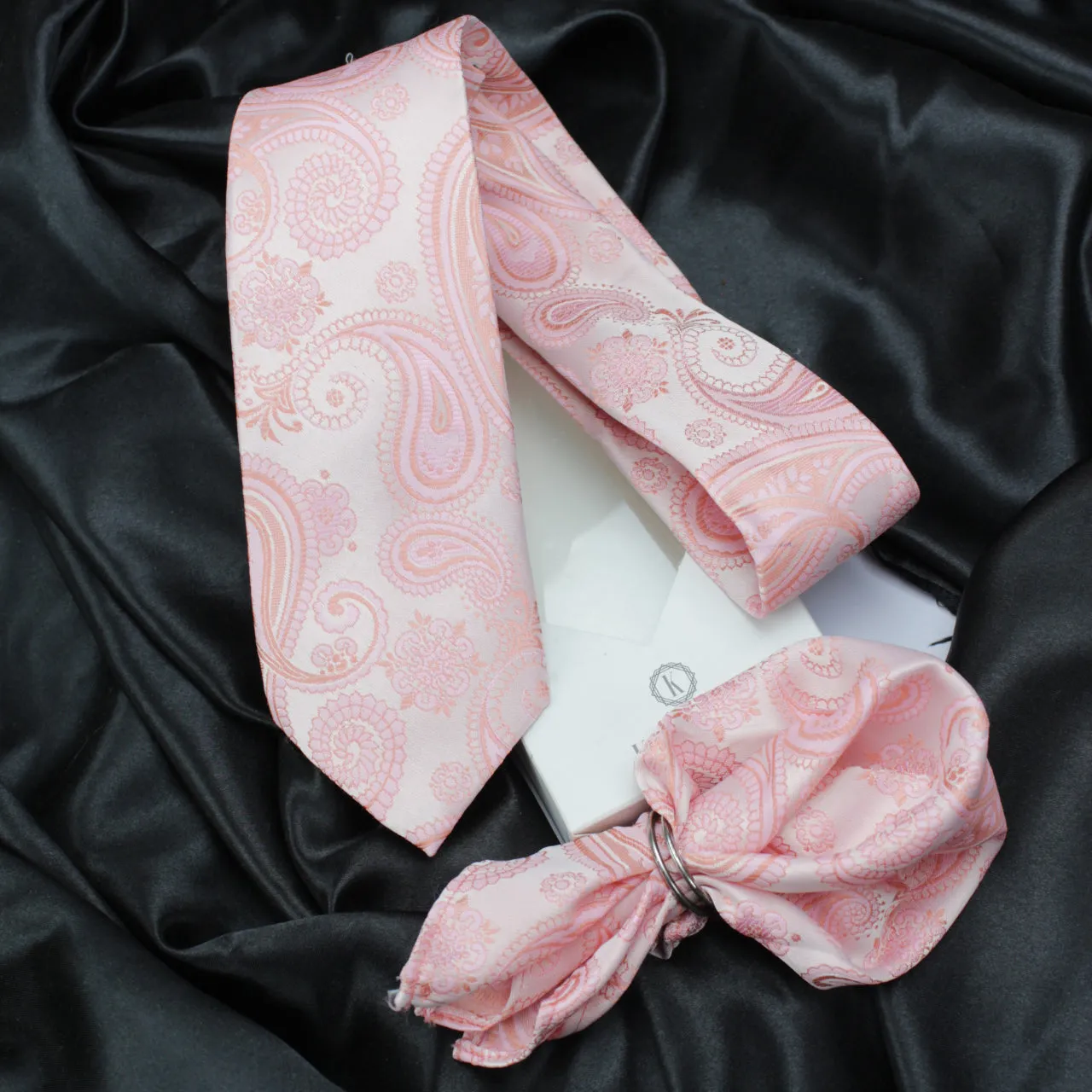 Kovove Elegant Pink Paisley Necktie and Pocket Square Gift Box