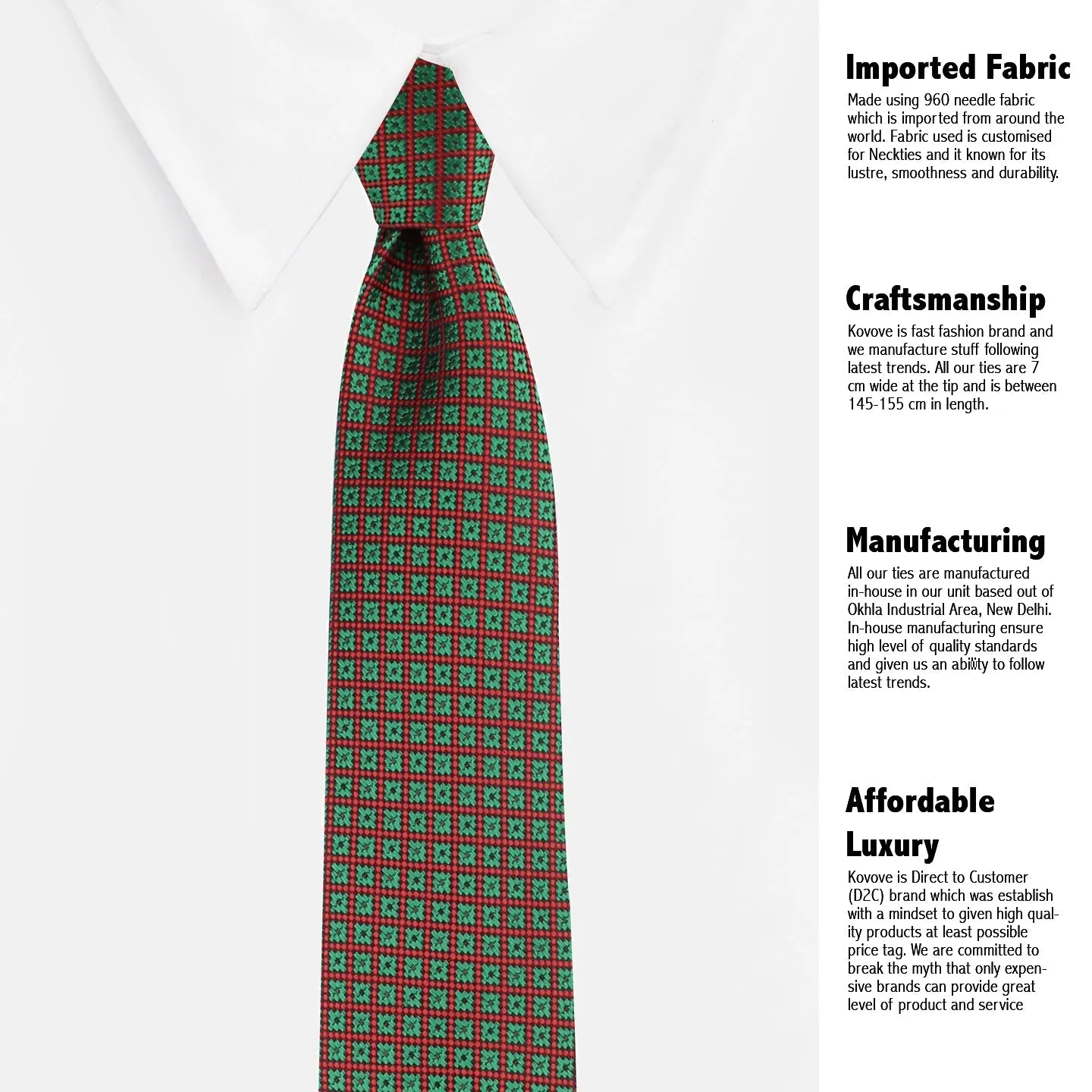 Kovove Green Checkered Necktie and Pocket Square Gift Box