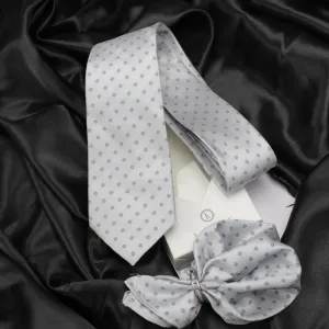Kovove The Abstract Polka Fusion Grey Necktie and Pocket Square Gift Box