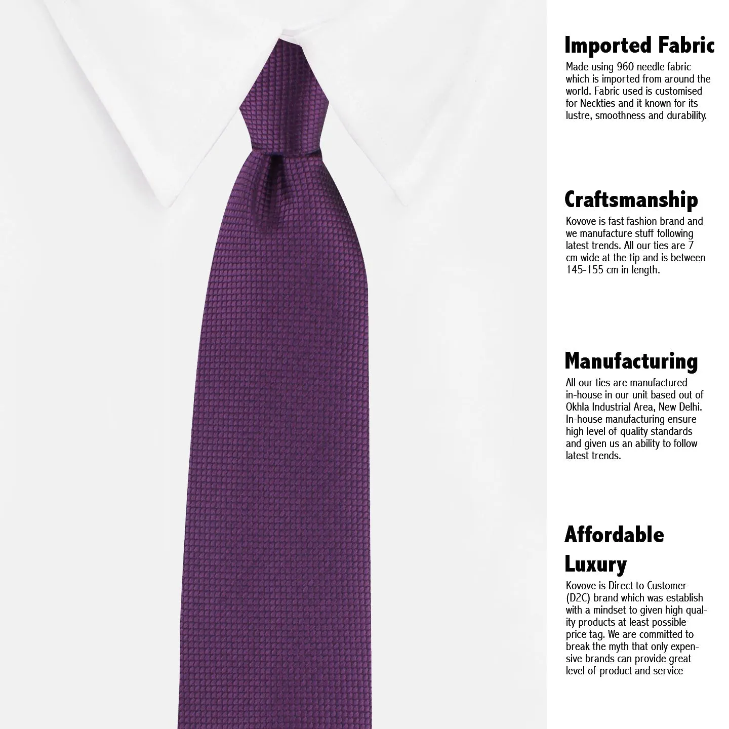 Kovove The Elegant Self Checkered Purple Necktie For Men