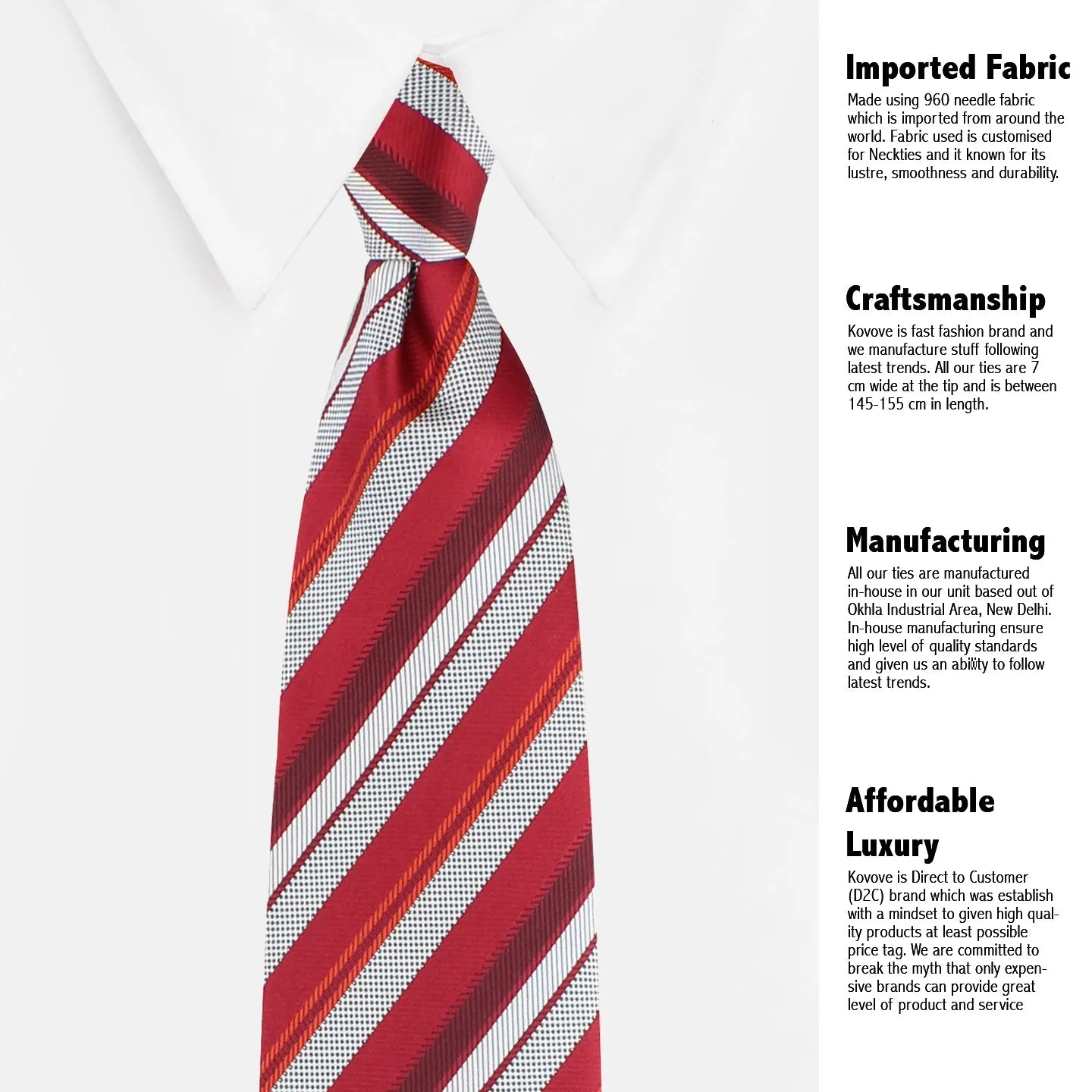 Kovove The Selective Striped Red Necktie and Pocket Square Gift Box