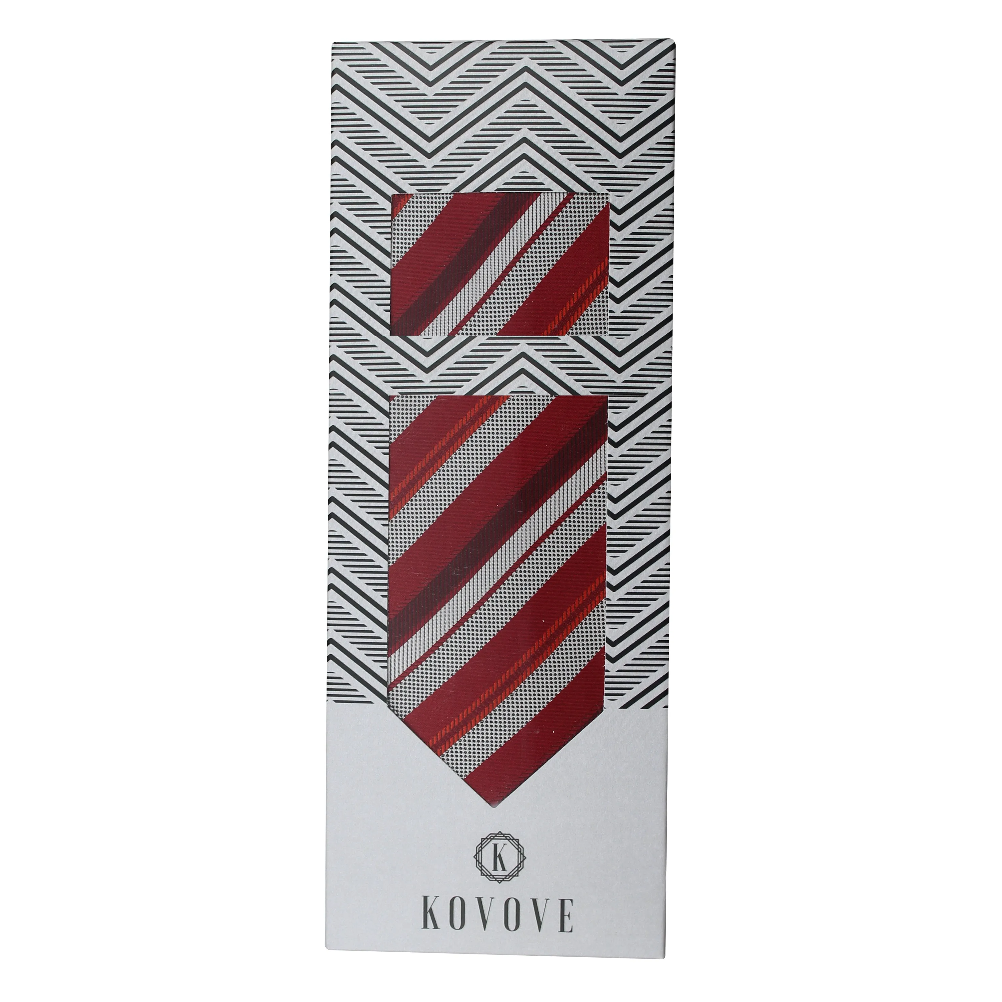 Kovove The Selective Striped Red Necktie and Pocket Square Gift Box