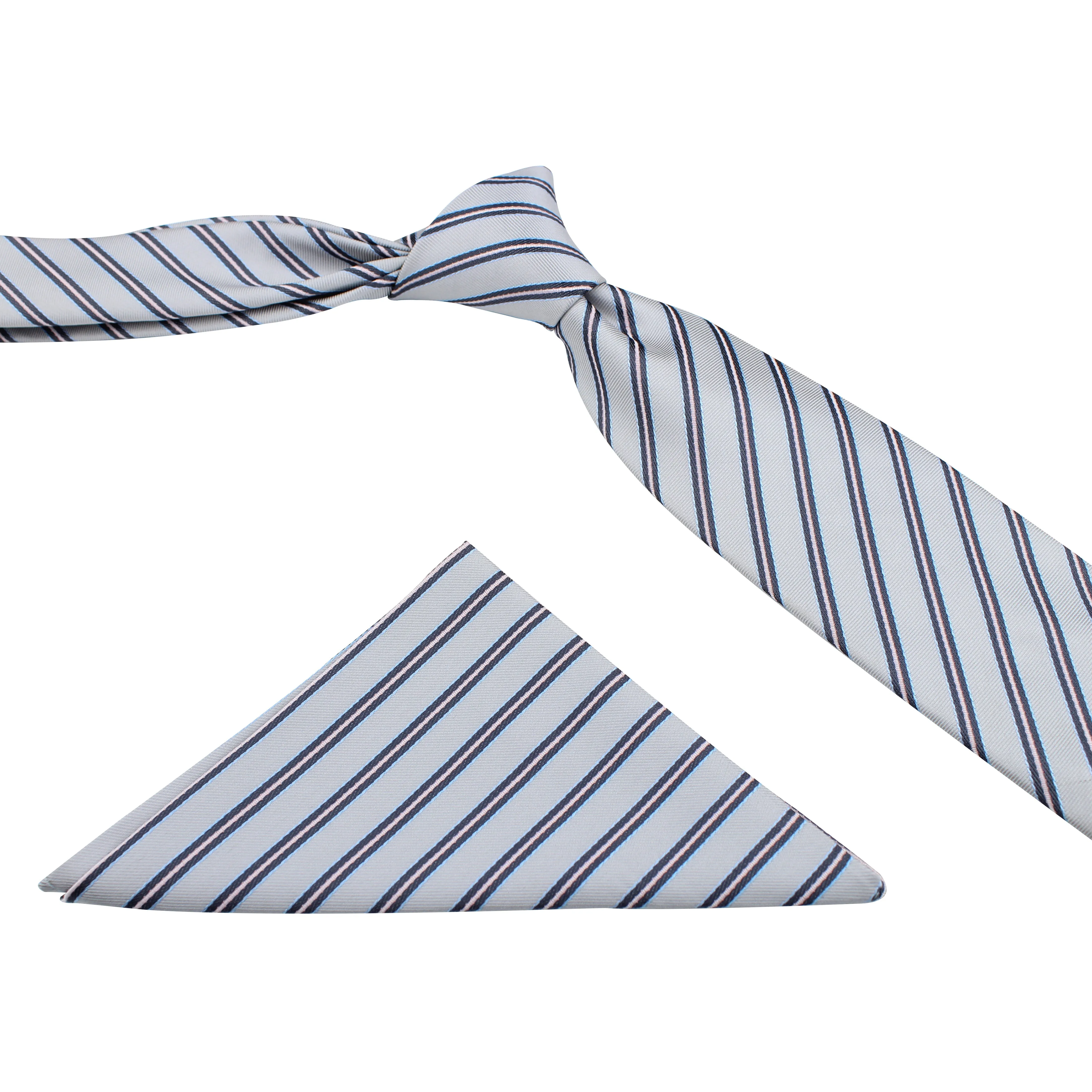 Kovove The Striped Delight Grey Necktie and Pocket Square Gift Box