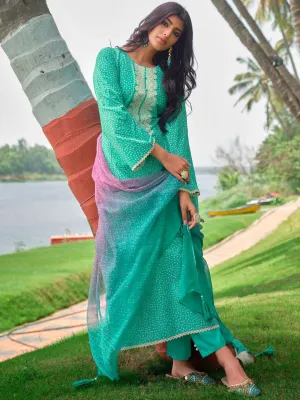 Lawn Cotton Unstitched Women Suit Dress Material Green