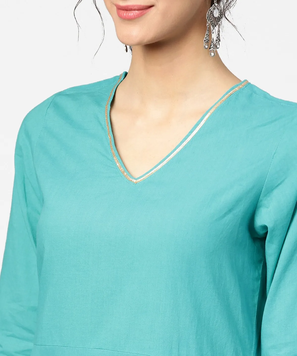 Light Blue Solid Half Sleeve Cotton Straight Kurta
