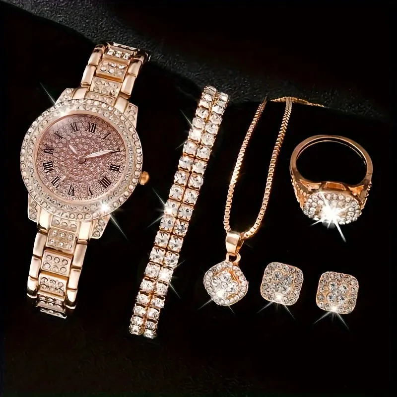 Luxury Rhinestone Jewelry Set Fashion Watch  Bracelet Combo