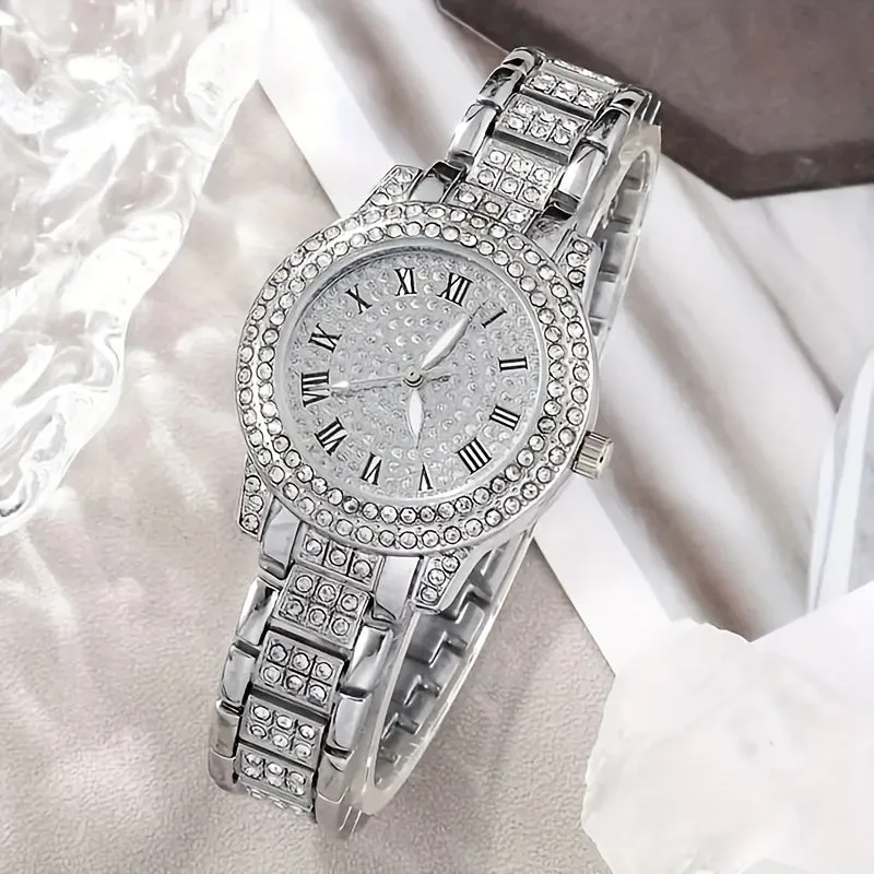 Luxury Rhinestone Jewelry Set Fashion Watch  Bracelet Combo
