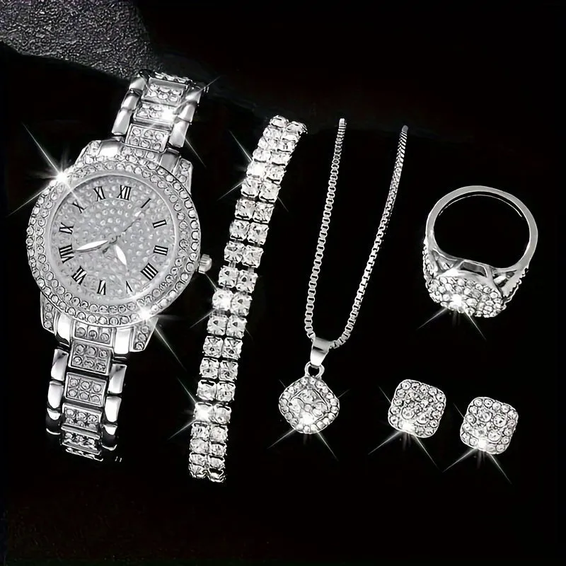 Luxury Rhinestone Jewelry Set Fashion Watch  Bracelet Combo