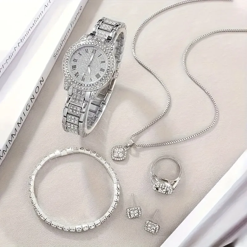 Luxury Rhinestone Jewelry Set Fashion Watch  Bracelet Combo
