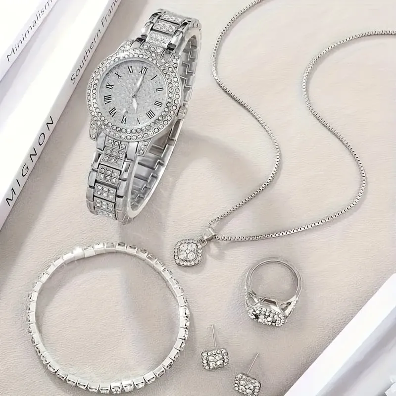 Luxury Rhinestone Jewelry Set Fashion Watch  Bracelet Combo