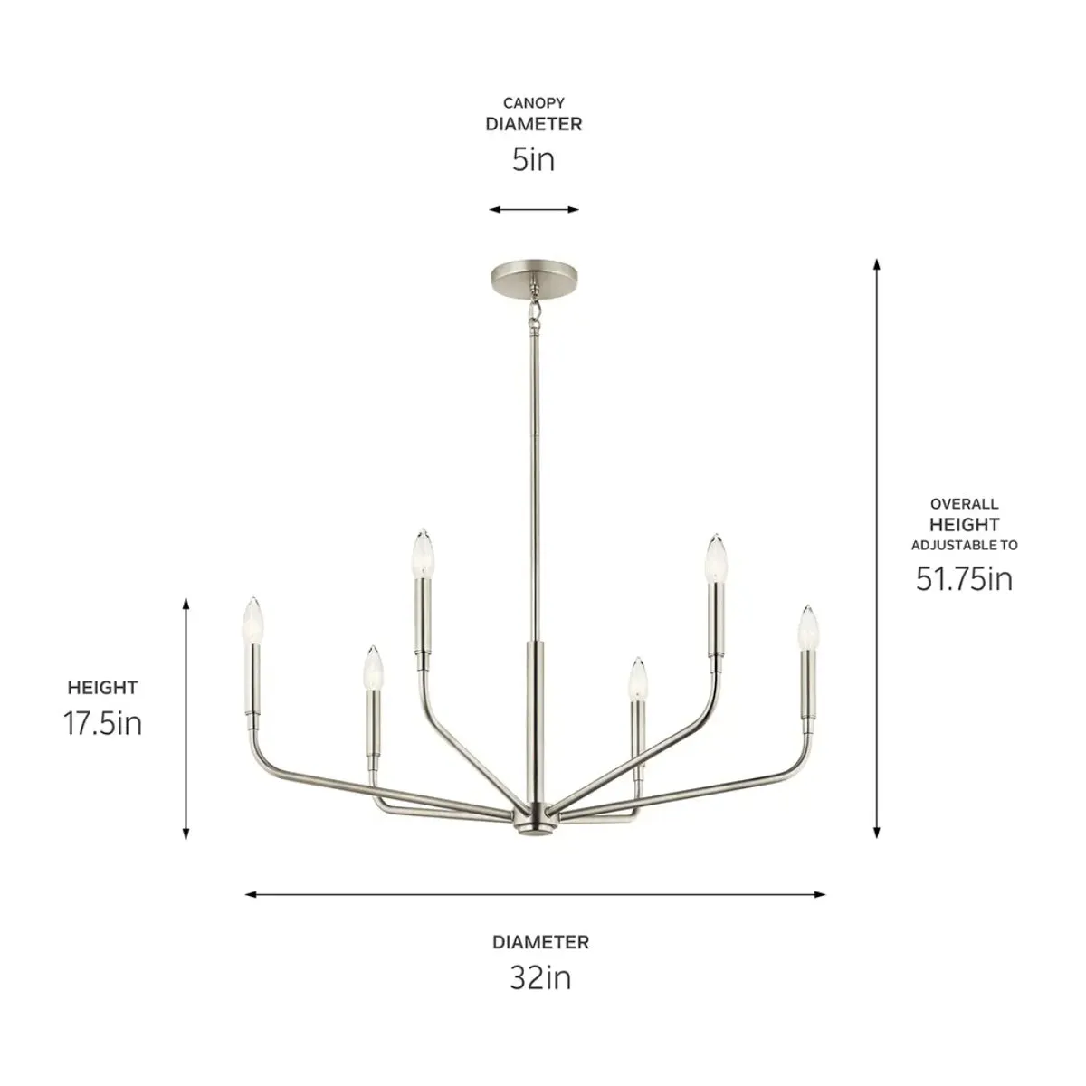 Madden 32" 6-Light Chandelier, Brushed Nickel Finish