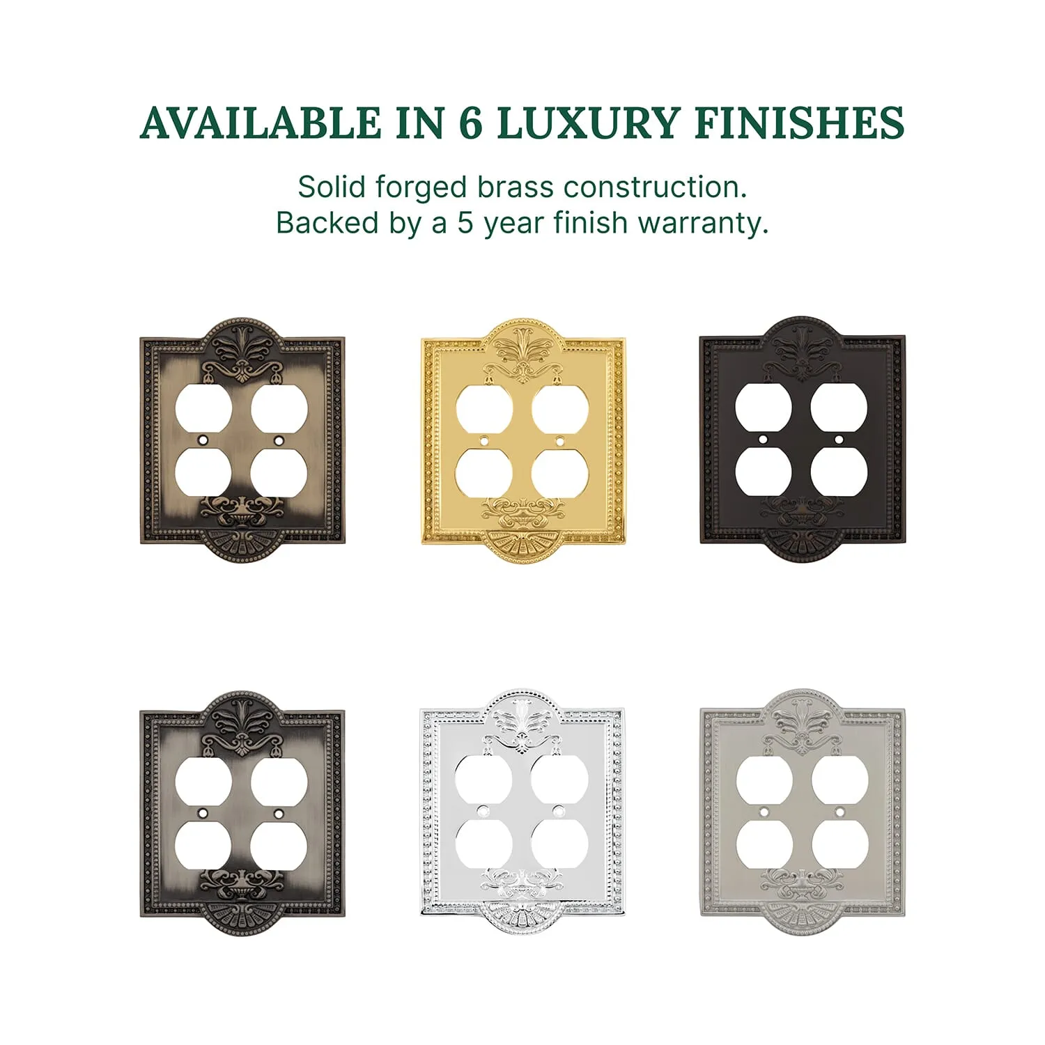 Meadows Switch Plate with Double Outlet in Satin Nickel
