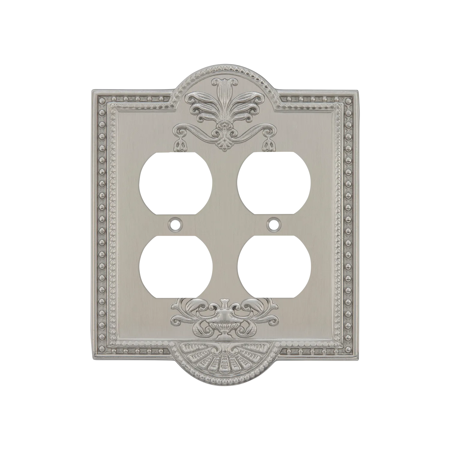 Meadows Switch Plate with Double Outlet in Satin Nickel
