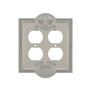 Meadows Switch Plate with Double Outlet in Satin Nickel