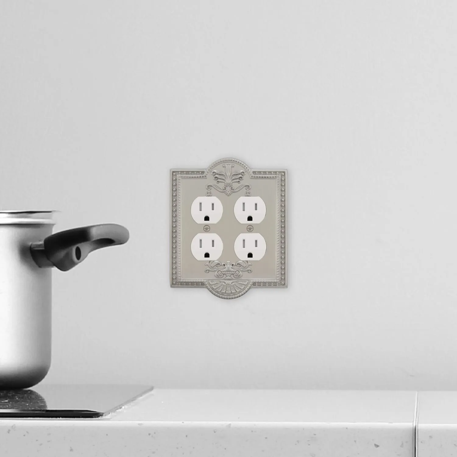 Meadows Switch Plate with Double Outlet in Satin Nickel