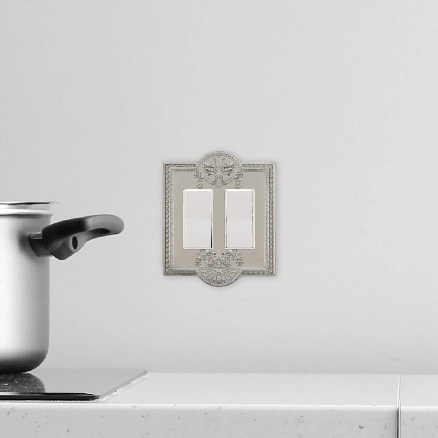 Meadows Switch Plate with Double Rocker in Satin Nickel