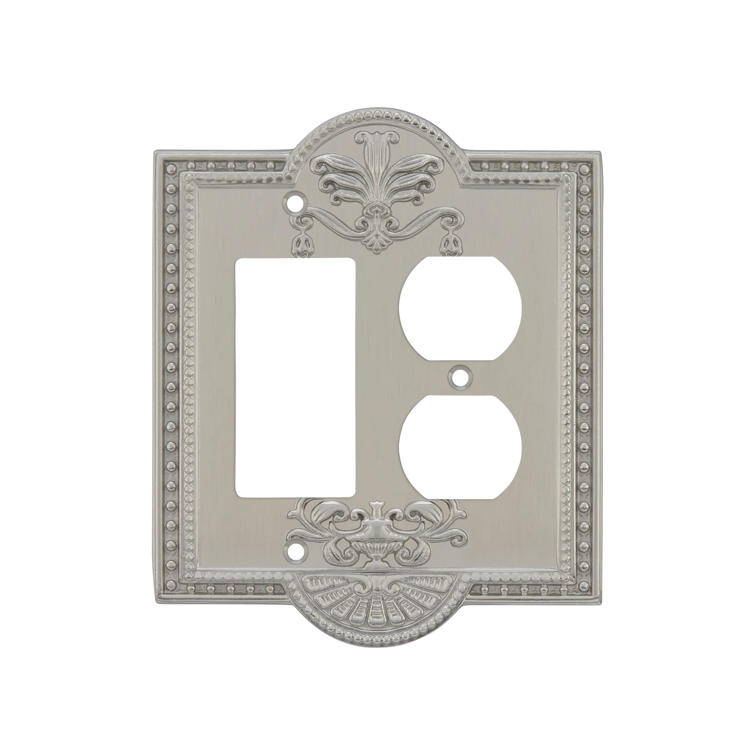 Meadows Switch Plate with Rocker and Outlet in Satin Nickel