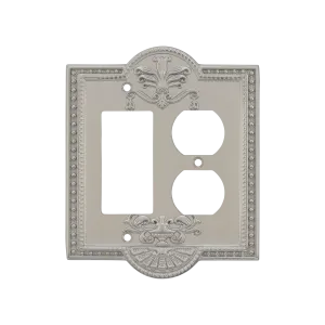Meadows Switch Plate with Rocker and Outlet in Satin Nickel