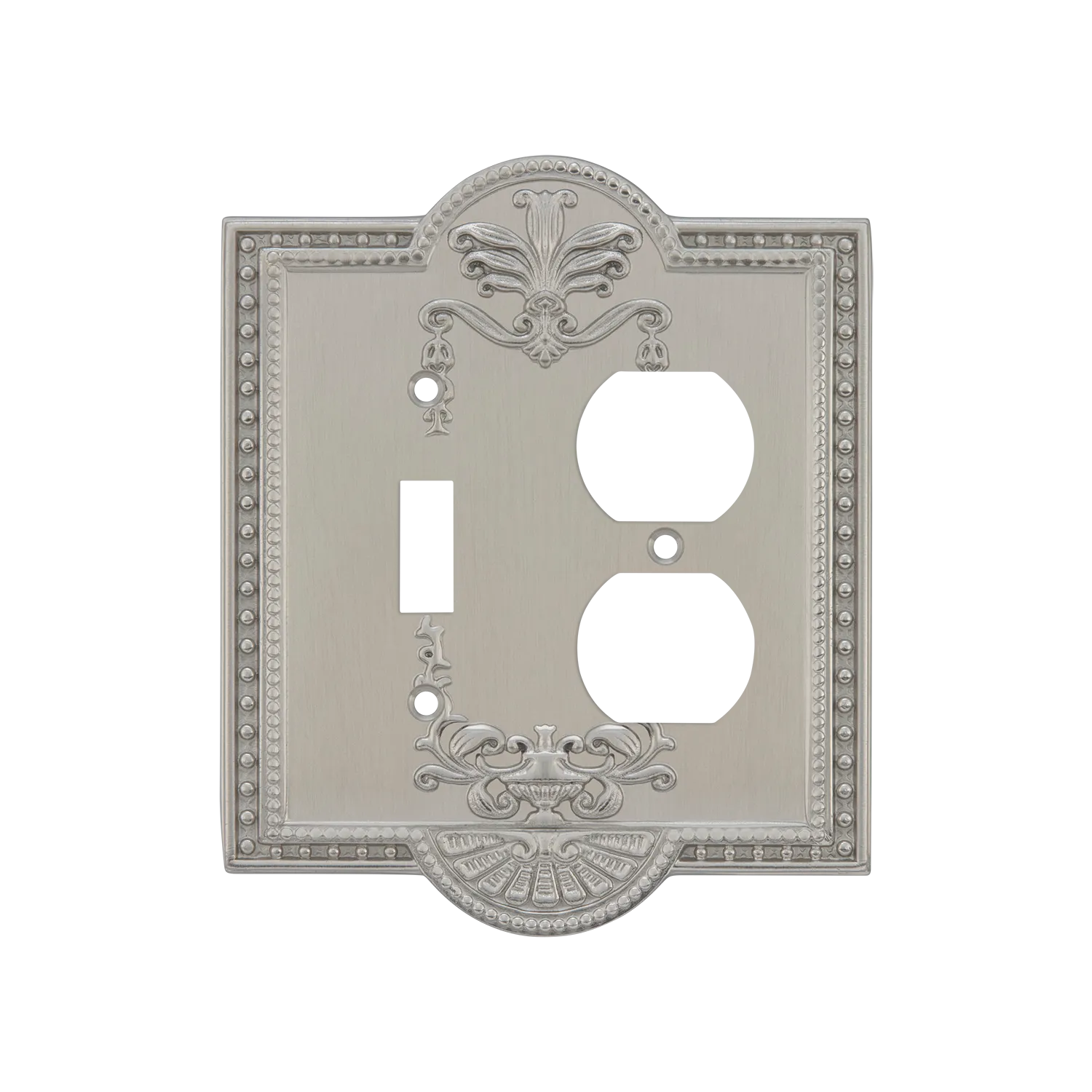 Meadows Switch Plate with Toggle and Outlet in Satin Nickel
