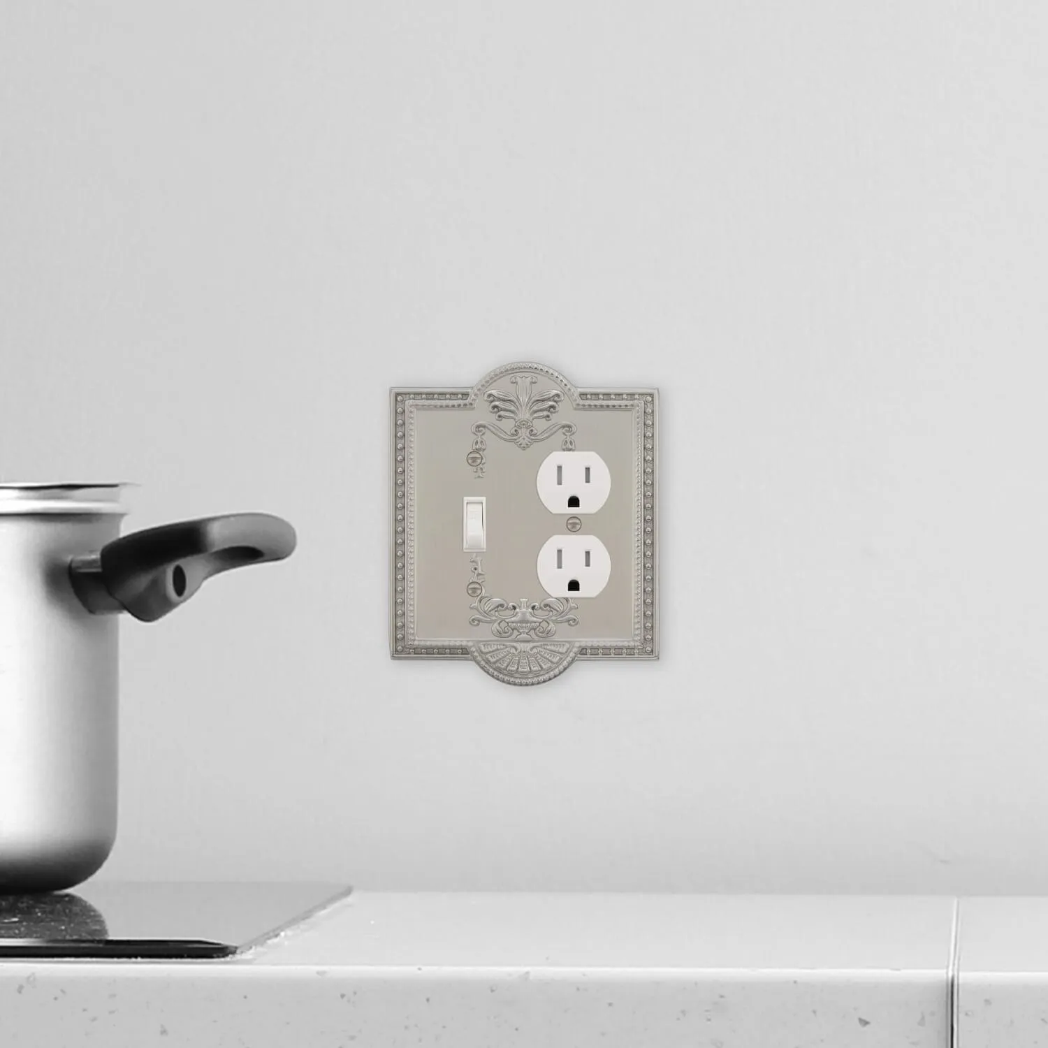 Meadows Switch Plate with Toggle and Outlet in Satin Nickel
