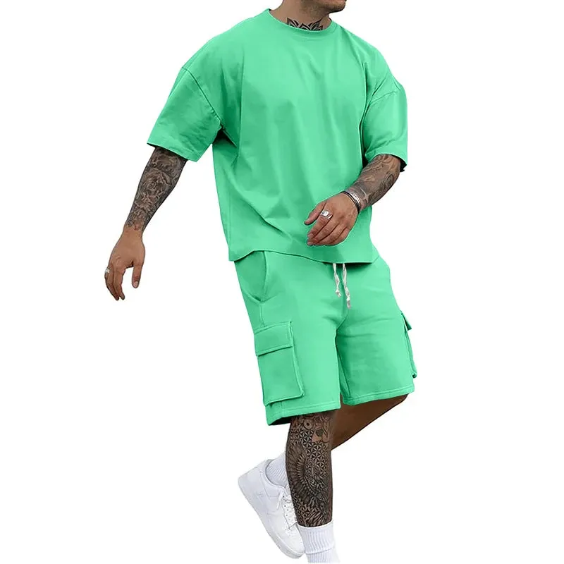 Men's Round Neck Short sleeve T-shirt And Short Pant With Pockets