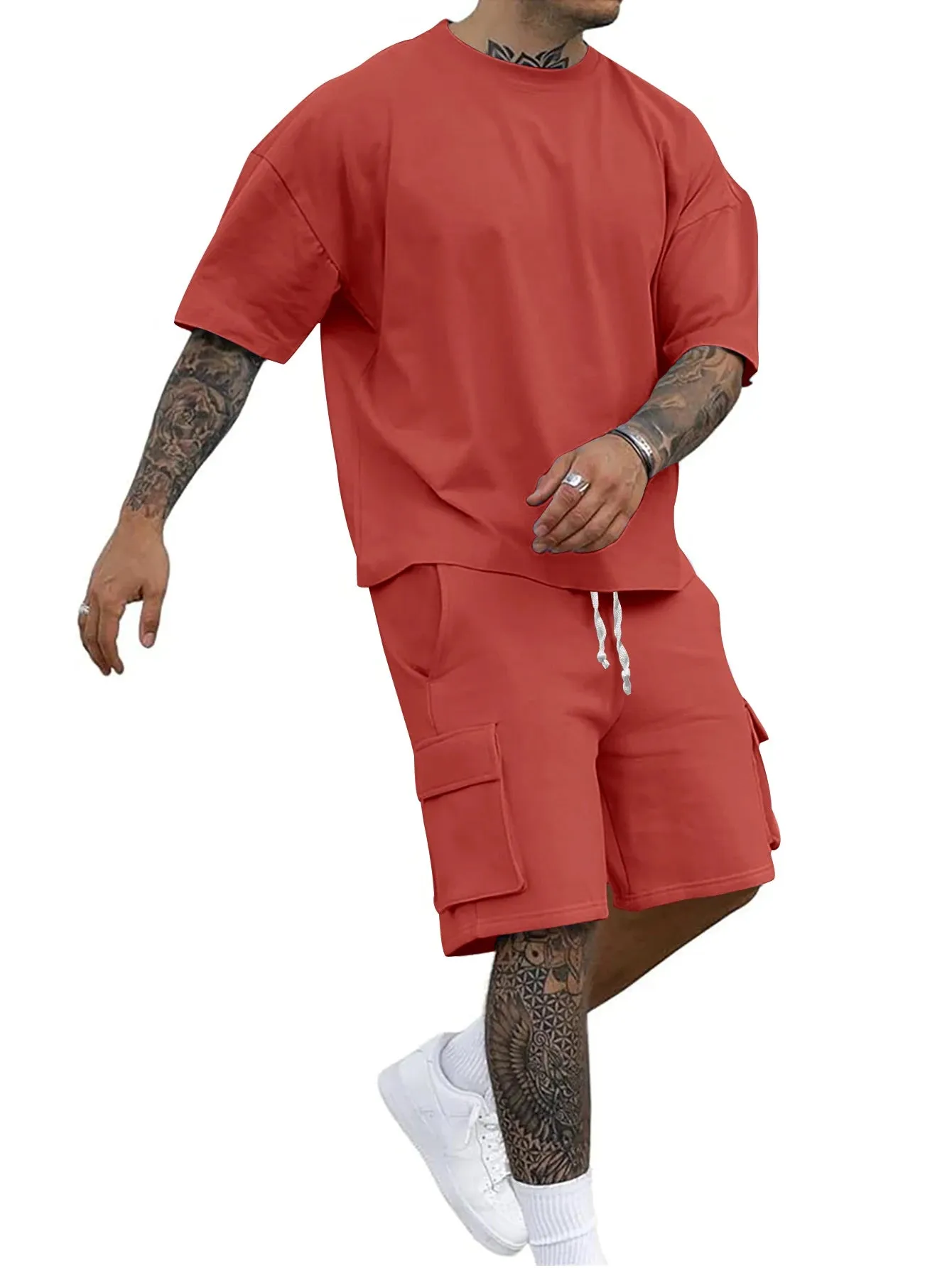 Men's Round Neck Short sleeve T-shirt And Short Pant With Pockets