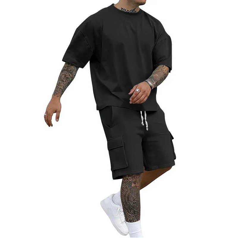 Men's Round Neck Short sleeve T-shirt And Short Pant With Pockets