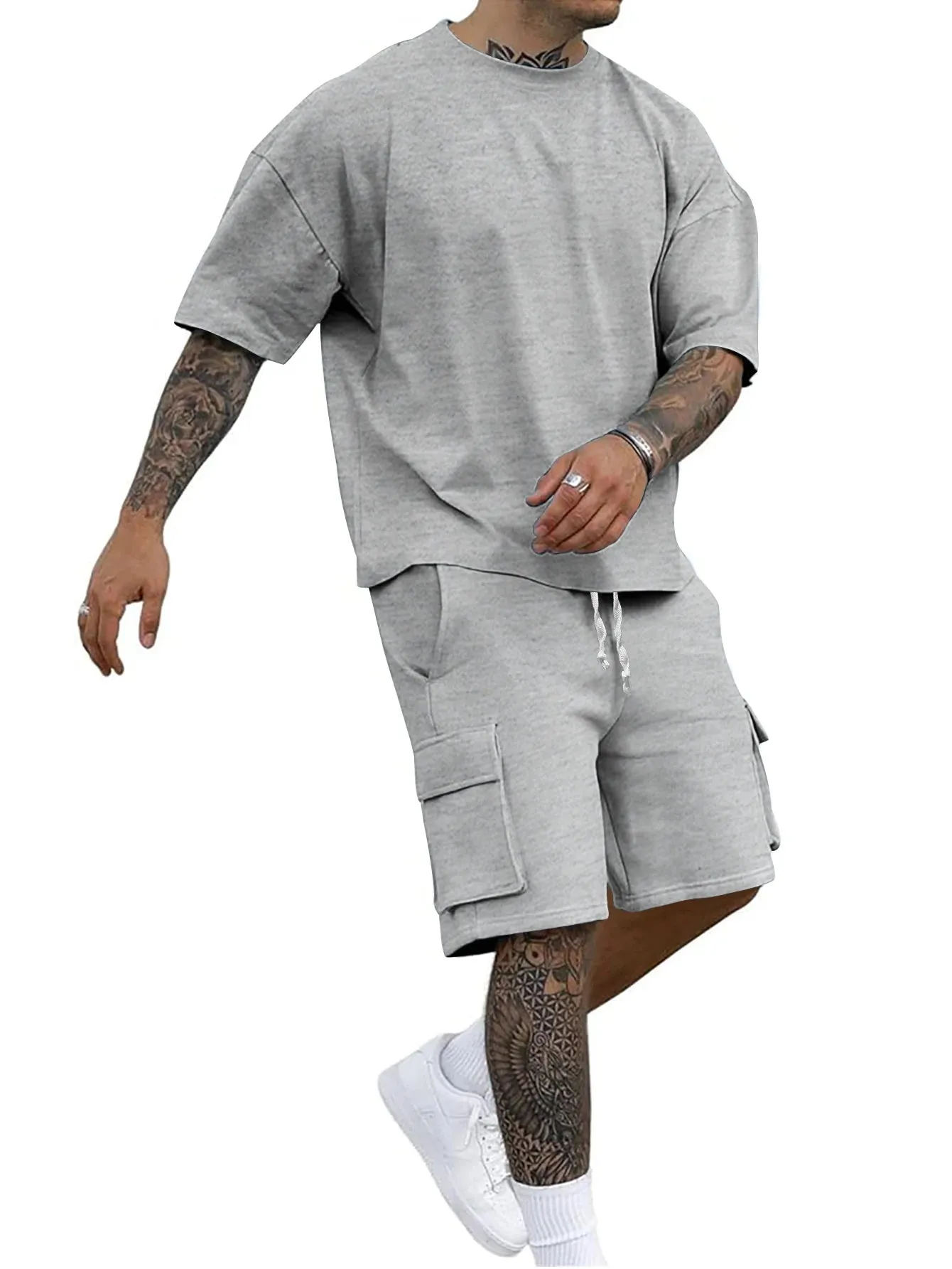 Men's Round Neck Short sleeve T-shirt And Short Pant With Pockets