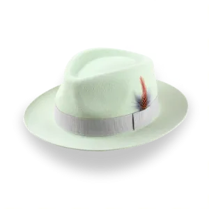 Mint Green Fedora Hat With Feather in Premium Fur Felt | The Clubber
