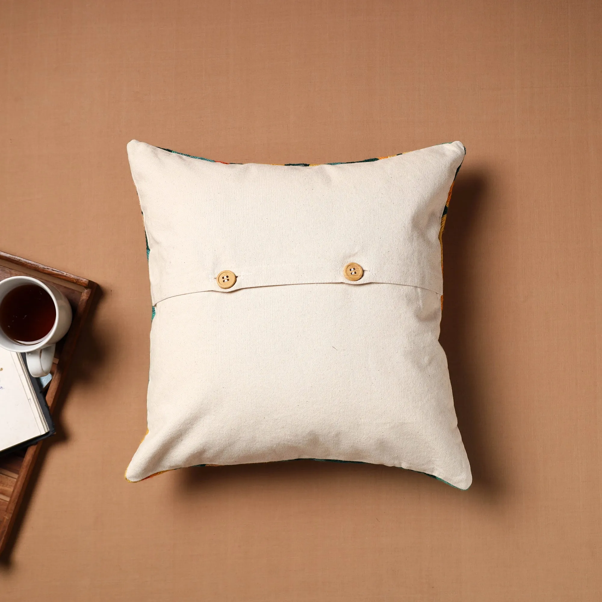 Multicolor - Crewel Hand Embroidered Cushion Cover 03