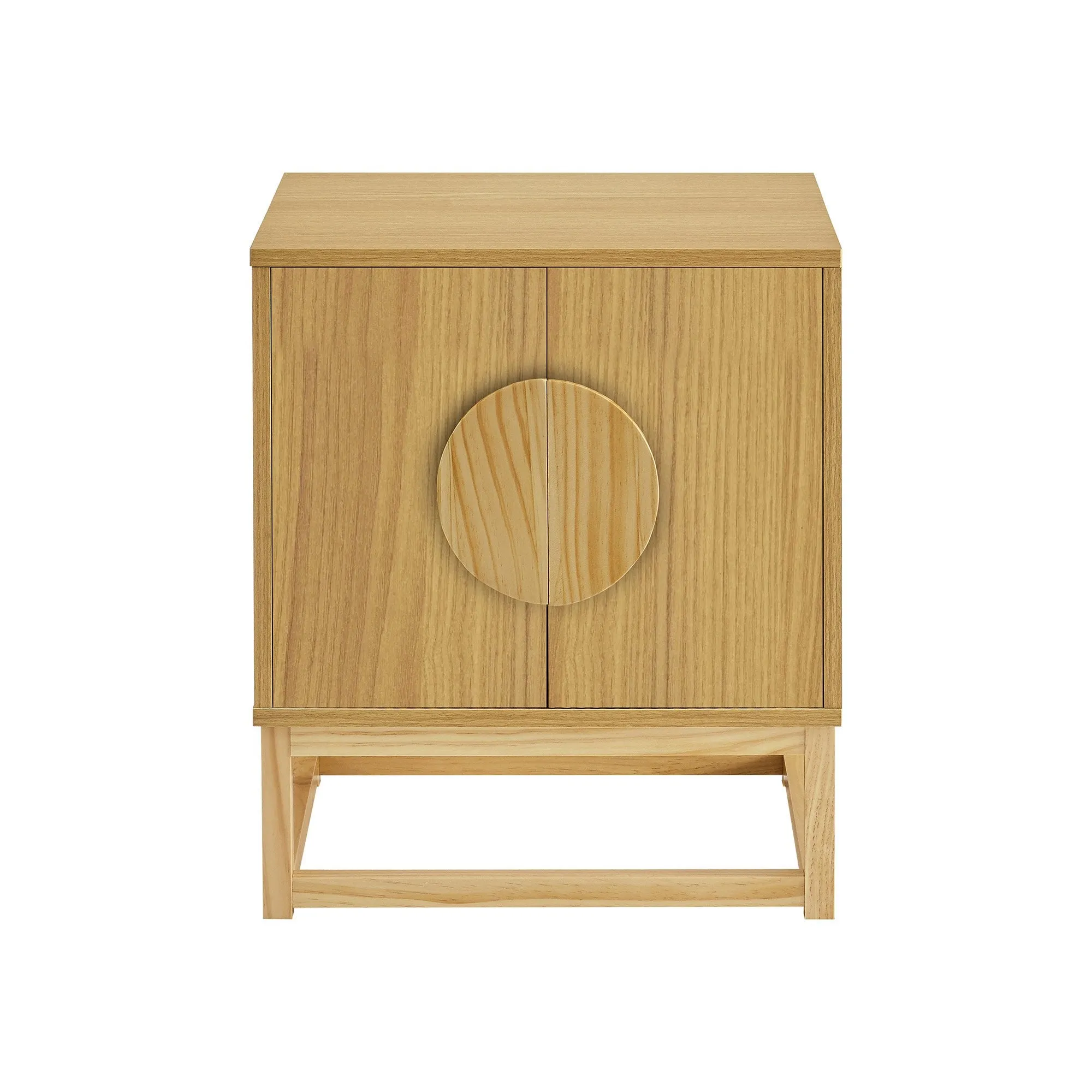 Natural Woodgrain Bedside Table, Split Door Shelf – Sarantino