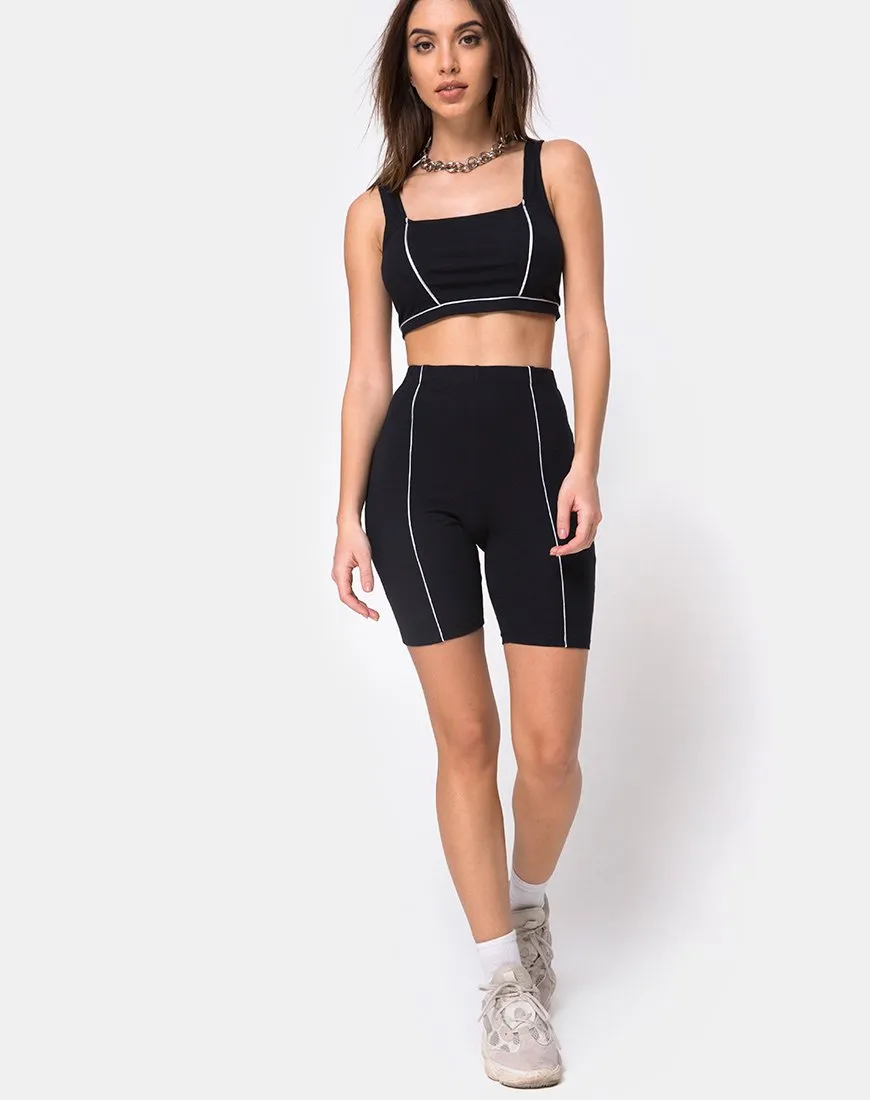 Neho Cycle Short in Black with Piping Line