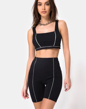 Neho Cycle Short in Black with Piping Line