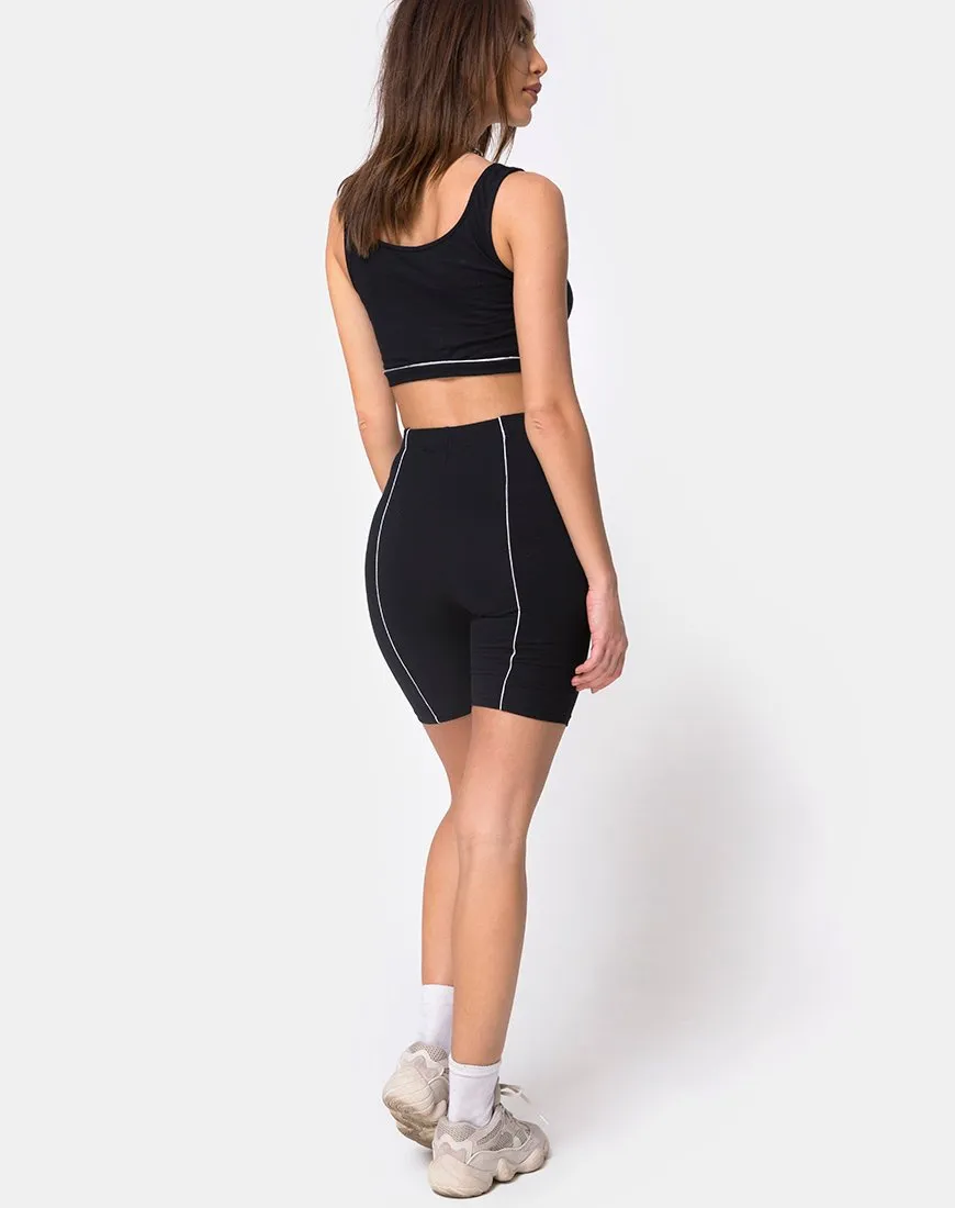 Neho Cycle Short in Black with Piping Line