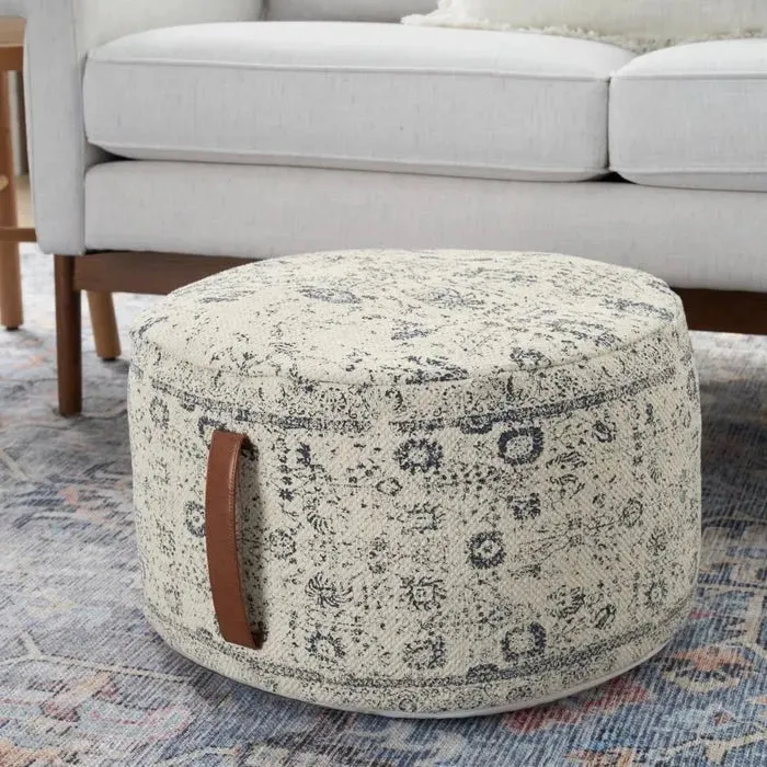 Nicole Curtis Pillow VJ019 Ivory/Grey Pouf