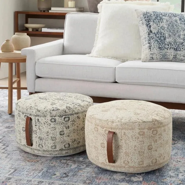Nicole Curtis Pillow VJ019 Ivory/Grey Pouf