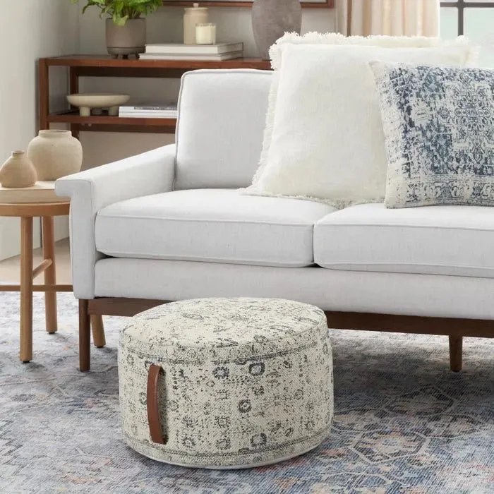 Nicole Curtis Pillow VJ019 Ivory/Grey Pouf