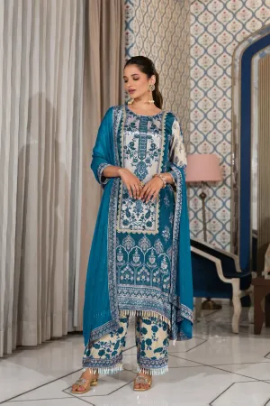 Ocean Blue Floral Printed Crepe Silk Palazzo Set