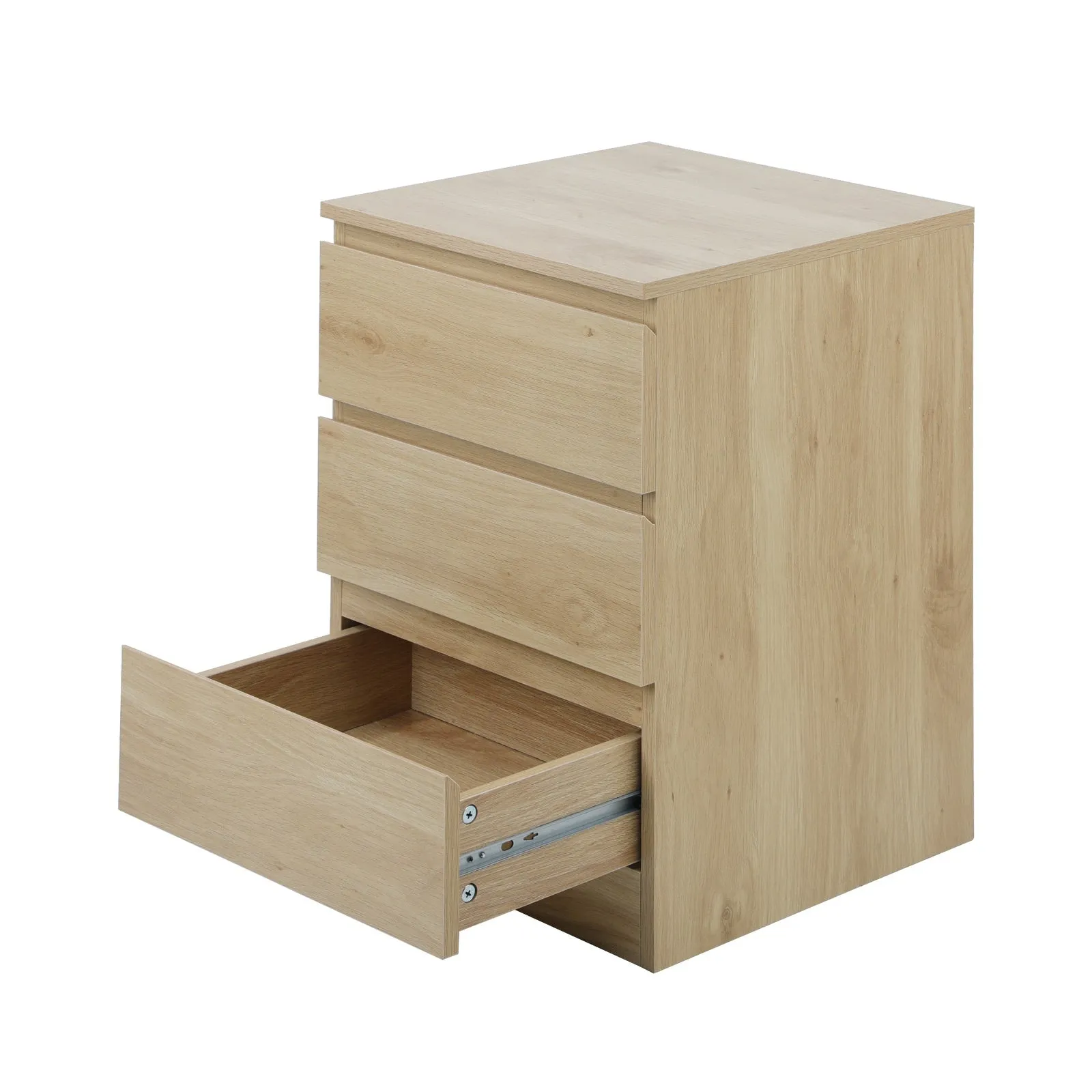 Oikiture Bedside Table 3 Drawers Side Tables Storage Cabinet Nightstand Natural