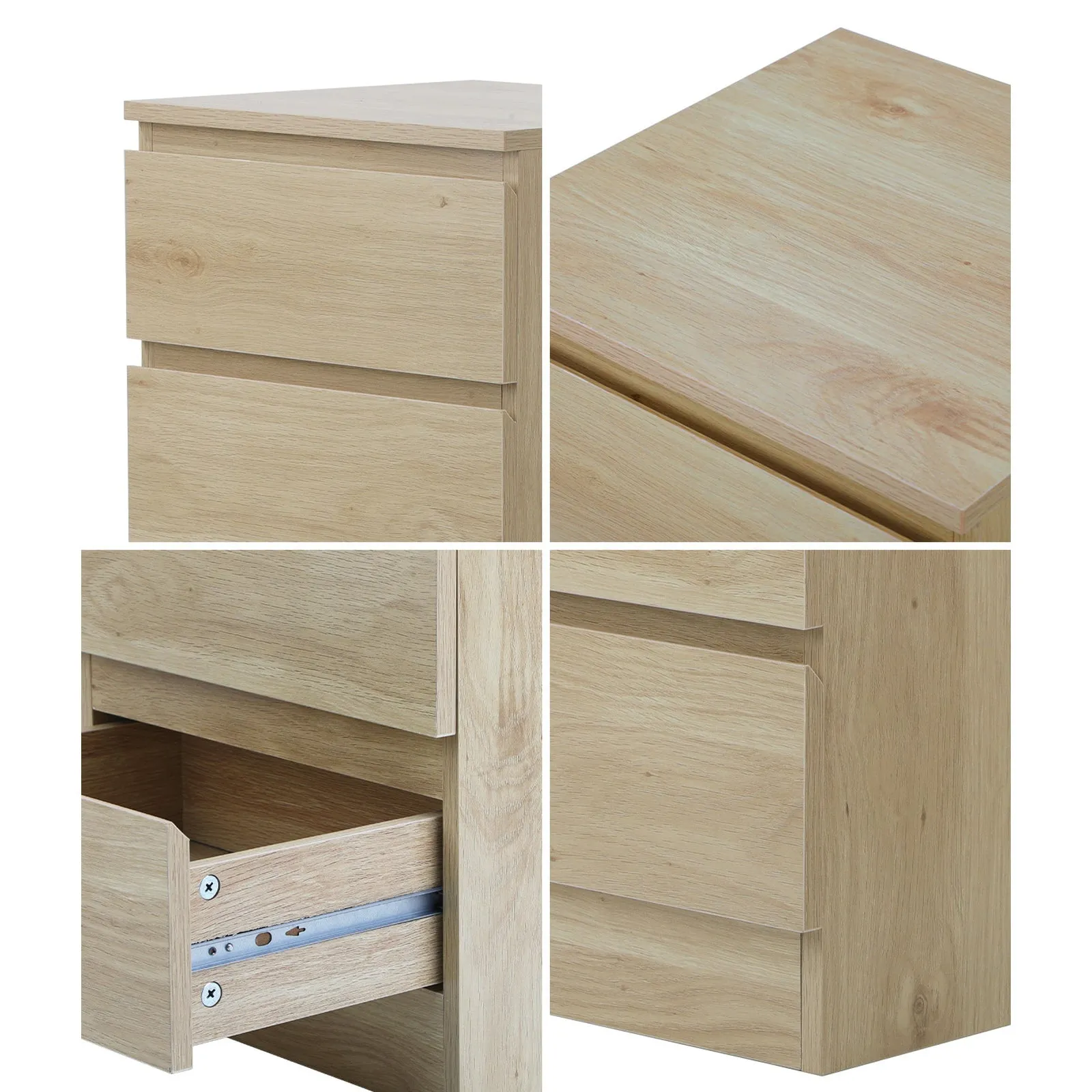 Oikiture Bedside Table 3 Drawers Side Tables Storage Cabinet Nightstand Natural
