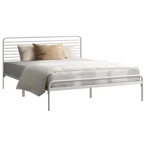 Stylish White Queen Size Metal Bed Frame - Durable Platform Bed Base for Modern Bedrooms
