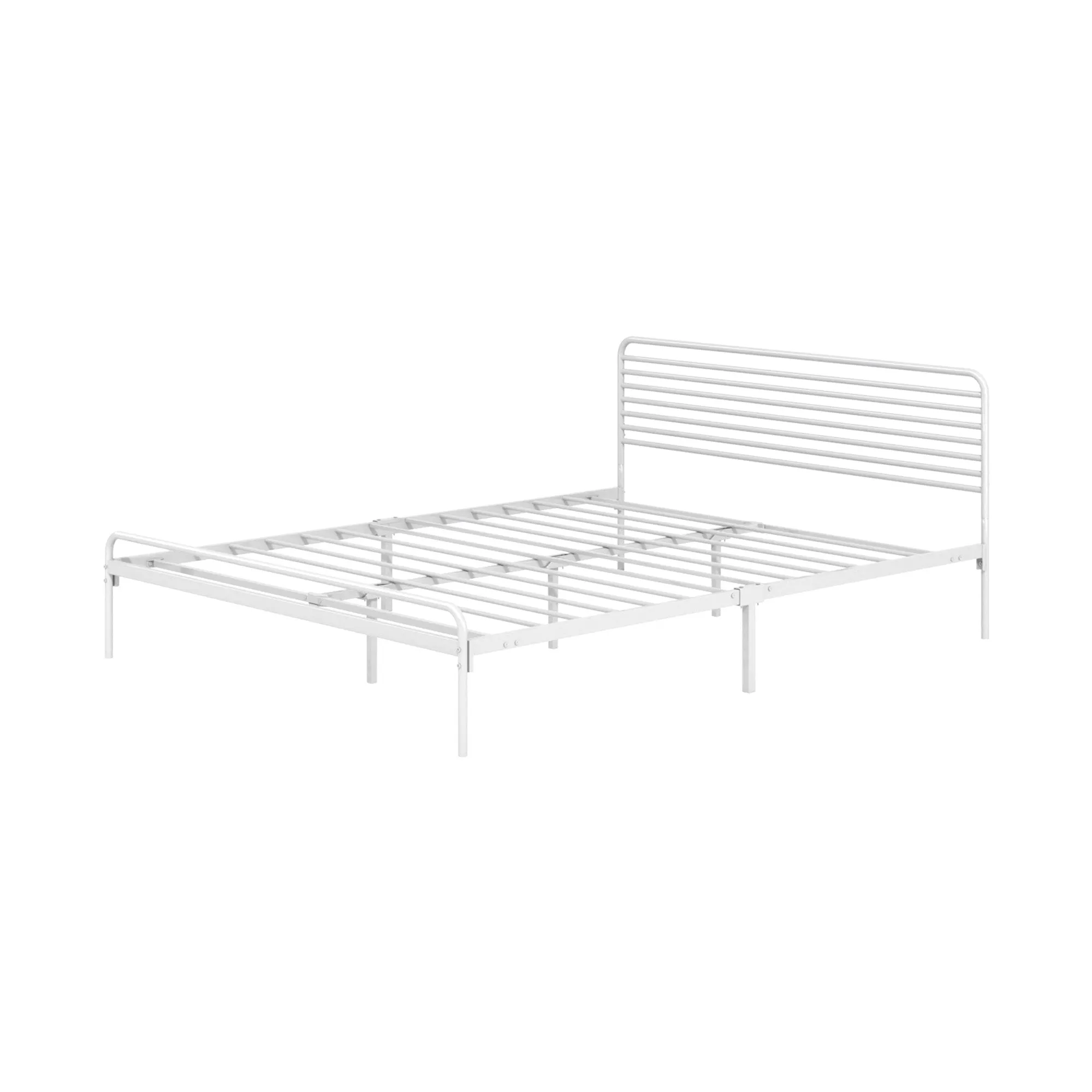 Stylish White Queen Size Metal Bed Frame - Durable Platform Bed Base for Modern Bedrooms