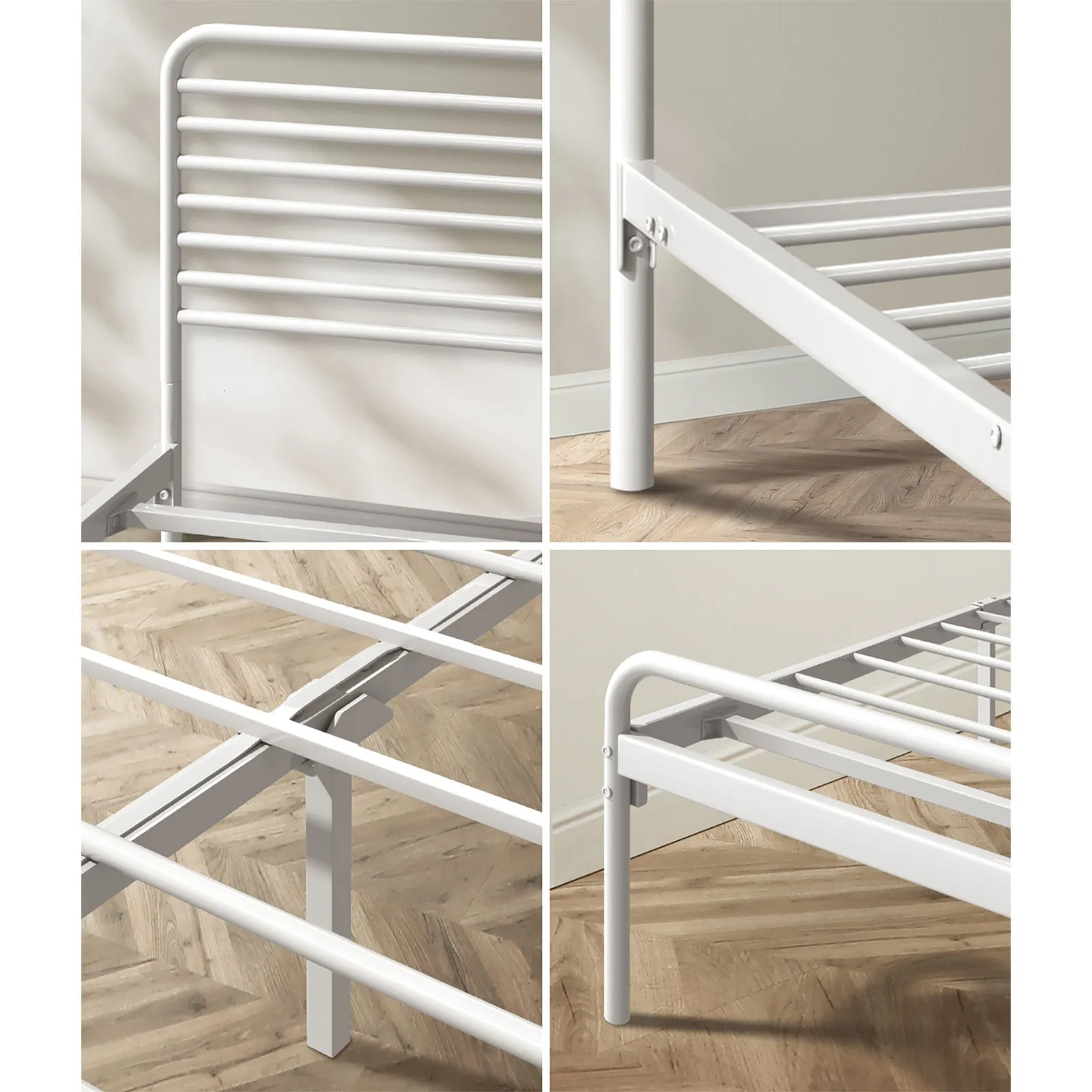 Stylish White Queen Size Metal Bed Frame - Durable Platform Bed Base for Modern Bedrooms