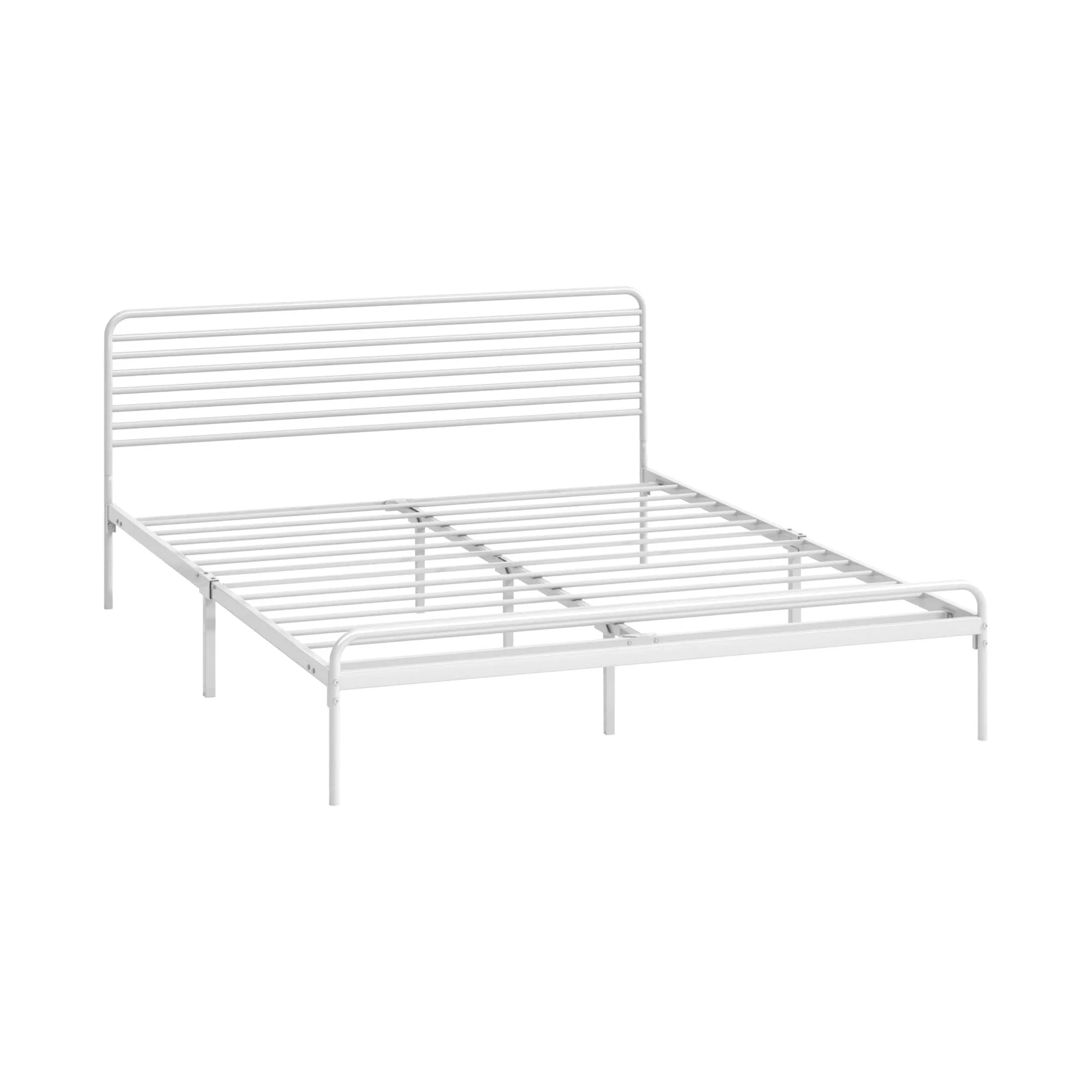 Stylish White Queen Size Metal Bed Frame - Durable Platform Bed Base for Modern Bedrooms