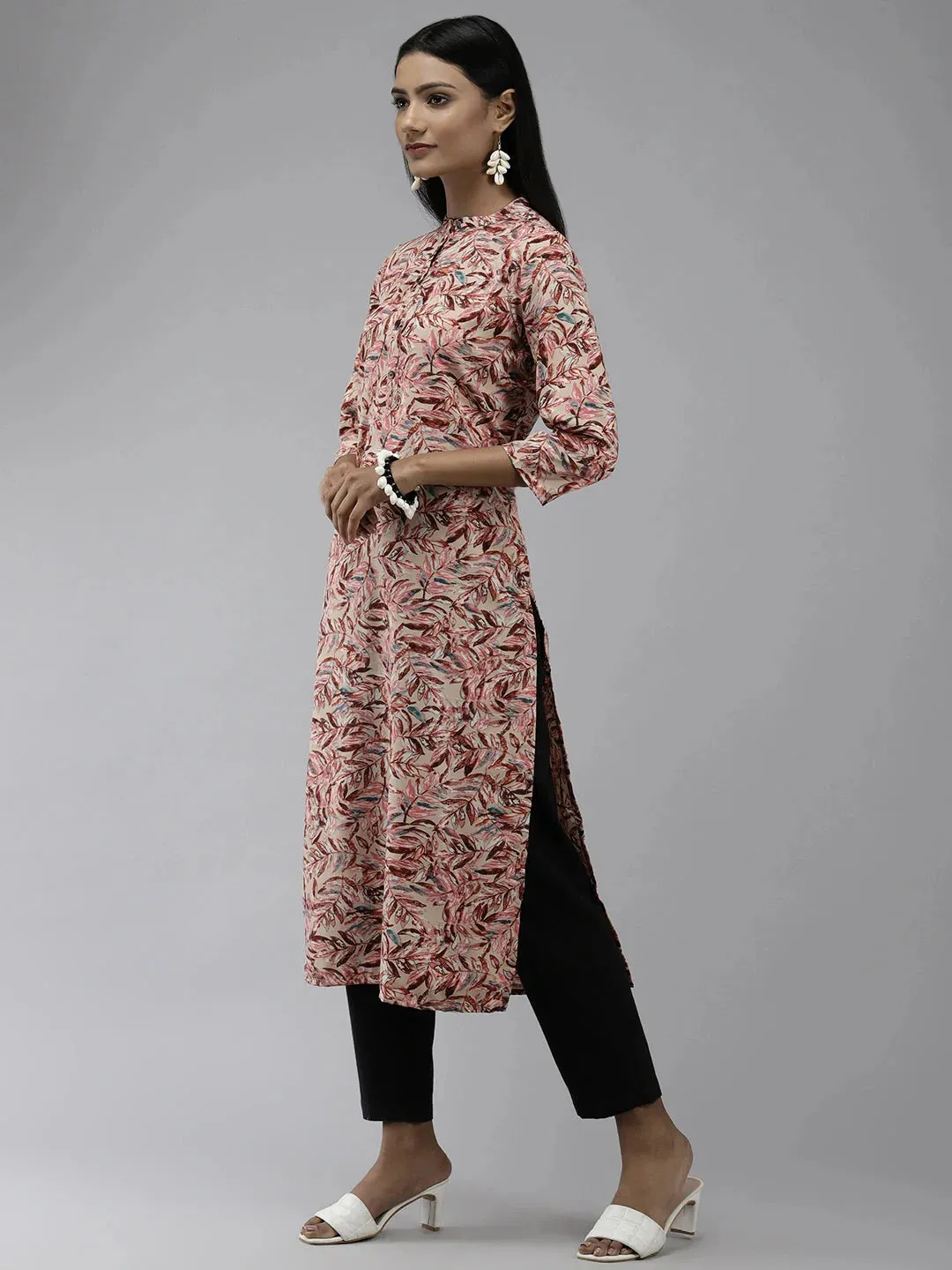 Peach Floral Printed Kurta